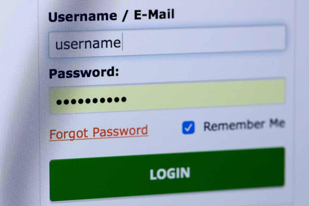 log in screen