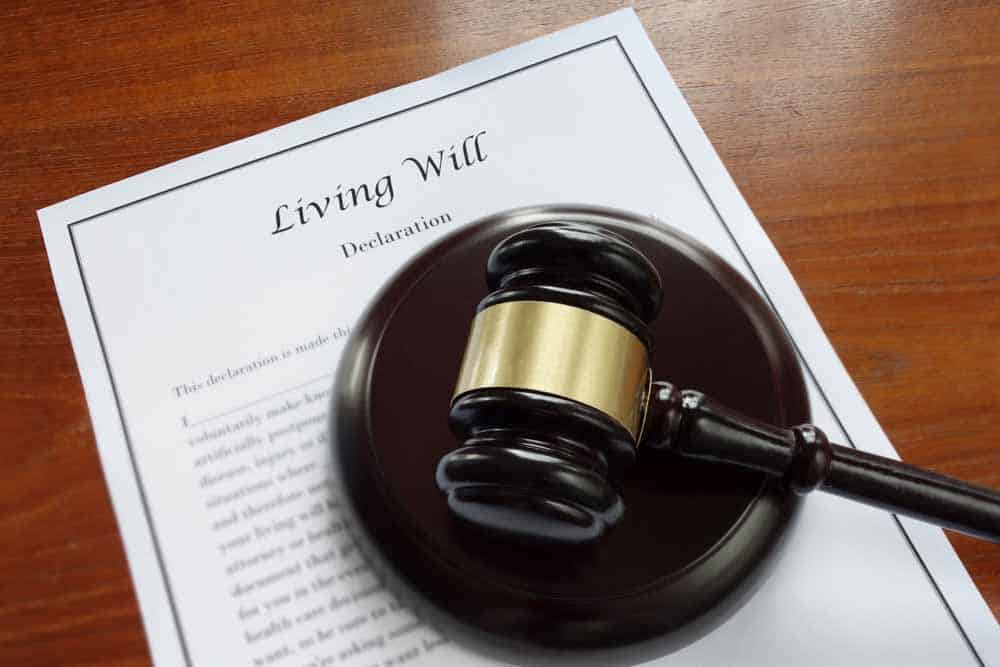 living will document with a gavel