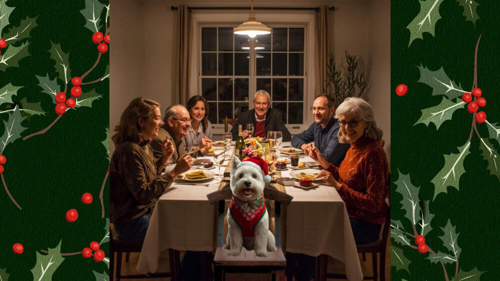 Family gathered at holiday table.